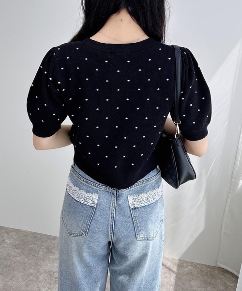 INGNI（イング） カーディガン ドット柄ジャガード半袖ニット
