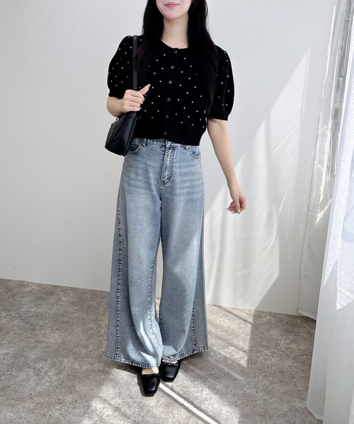 René ♡ 美品ドット柄 半袖カーディガン INGNI（イング） カーディガン ドット柄ジャガード半袖ニット