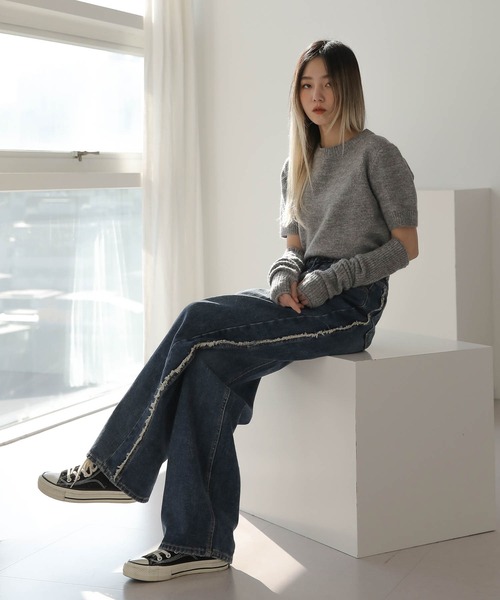 「UNE MANSION」 加工デニムパンツ LARGE ブラック レディース