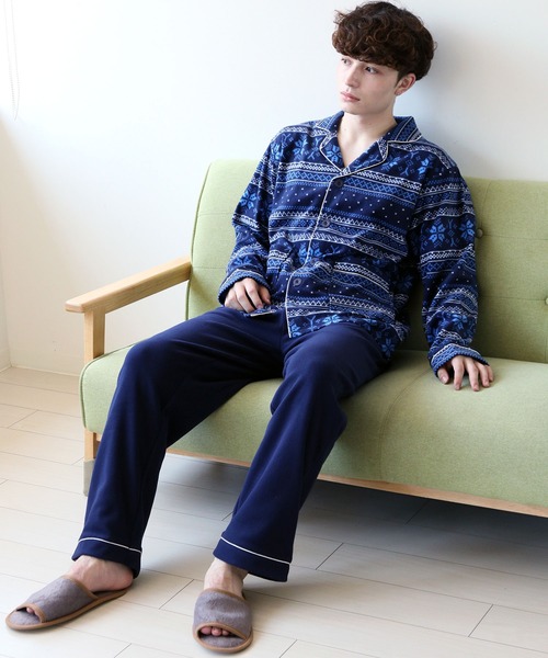 パジャマ 前開き 襟付き HIGHQUALITY FLEECE 暖か軽量 ハイクォリティ フリース 上下 セットアップ ルームウエア メンズ レディー | ARCADE | 06
