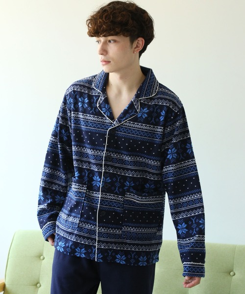 パジャマ 前開き 襟付き HIGHQUALITY FLEECE 暖か軽量 ハイクォリティ フリース 上下 セットアップ ルームウエア メンズ レディー | ARCADE | 08