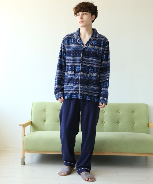 パジャマ 前開き 襟付き HIGHQUALITY FLEECE 暖か軽量 ハイクォリティ フリース 上下 セットアップ ルームウエア メンズ レディー | ARCADE | 09