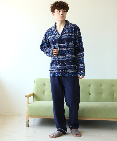 パジャマ 前開き 襟付き HIGHQUALITY FLEECE 暖か軽量 ハイクォリティ フリース 上下 セットアップ ルームウエア メンズ レディー | ARCADE | 10