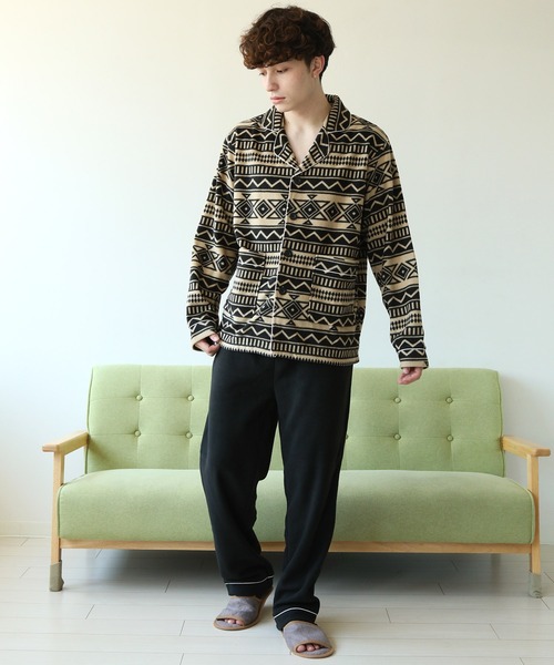パジャマ 前開き 襟付き HIGHQUALITY FLEECE 暖か軽量 ハイクォリティ フリース 上下 セットアップ ルームウエア メンズ レディー | ARCADE | 18