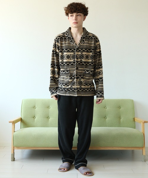 パジャマ 前開き 襟付き HIGHQUALITY FLEECE 暖か軽量 ハイクォリティ フリース 上下 セットアップ ルームウエア メンズ レディー | ARCADE | 19