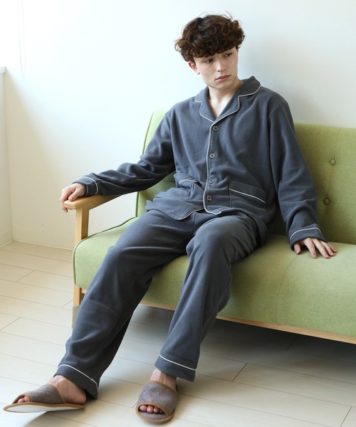 パジャマ 前開き 襟付き HIGHQUALITY FLEECE 暖か軽量 ハイクォリティ フリース 上下 セットアップ ルームウエア メンズ レディー | ARCADE | 25