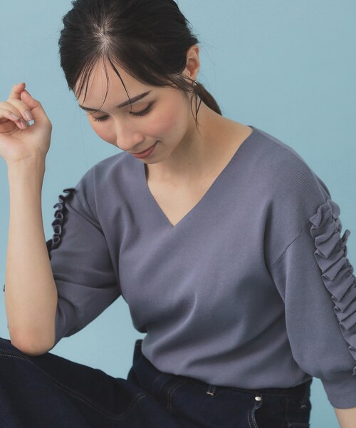 index（インデックス） ニット セーター ラップフリルVネックニット
