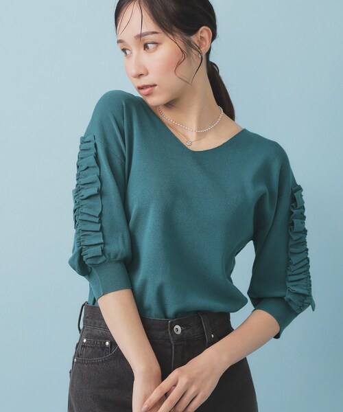 index（インデックス） ニット セーター ラップフリルVネックニット