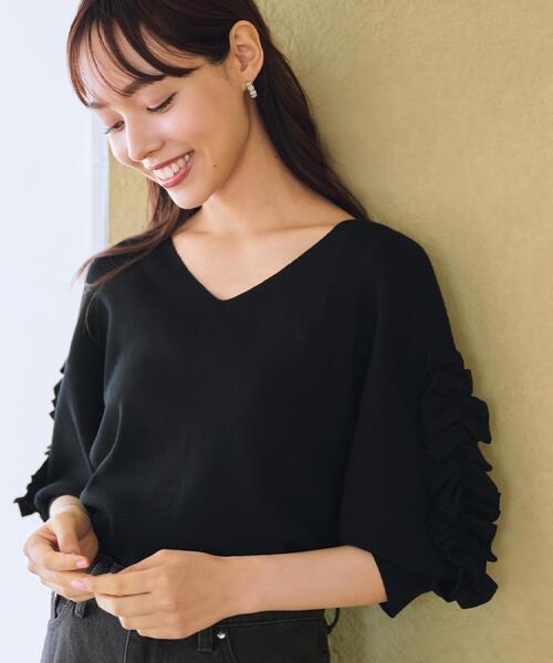 index（インデックス） ニット セーター ラップフリルVネックニット