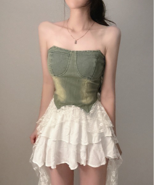 gossip!ロサンゼルス ワンピース Y2K フリルバンディングデニム