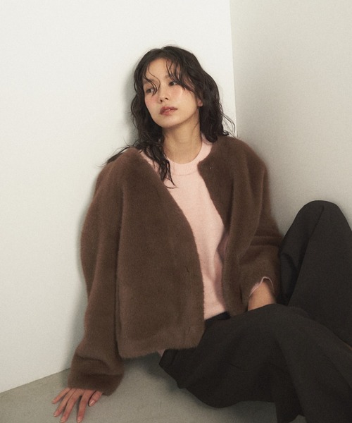 Shelly island（シェリーアイランド） ノーカラーコート コート ファー