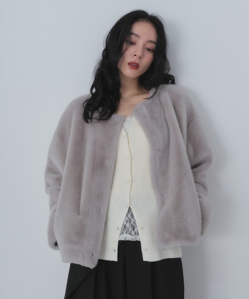 Shelly island（シェリーアイランド） ノーカラーコート コート ファー