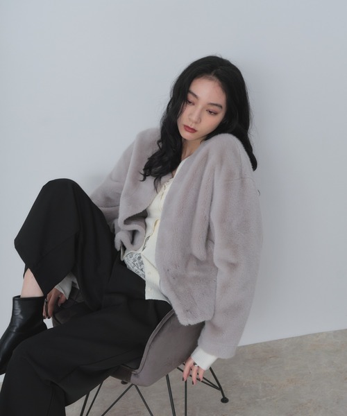 Shelly island（シェリーアイランド） ノーカラーコート コート ファー