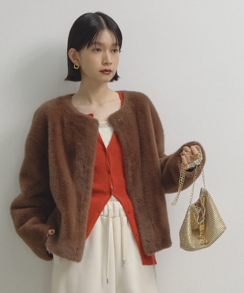 Shelly island（シェリーアイランド） ノーカラーコート コート ファー