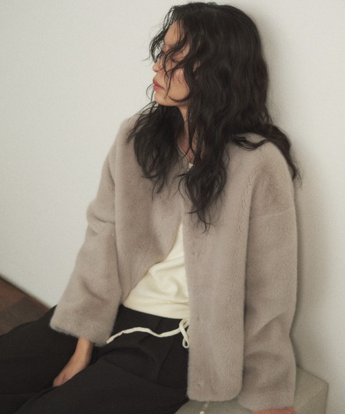 Shelly island（シェリーアイランド） ノーカラーコート コート ファー