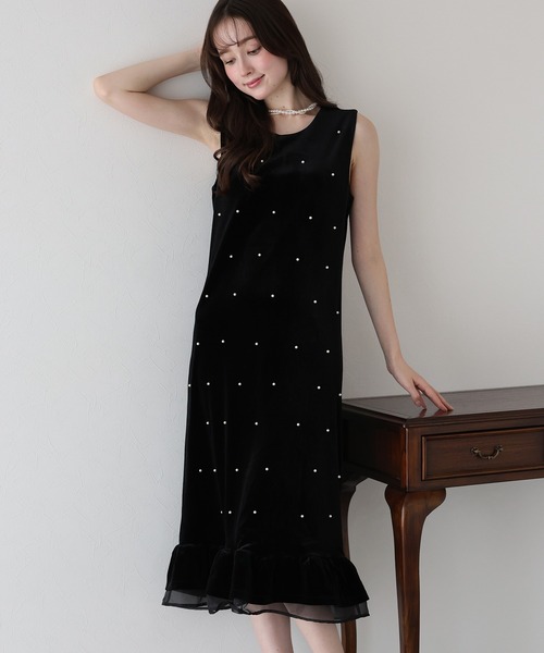 BLUEEAST（ブルーイースト） ドレス パール付きベロアワンピース 結婚