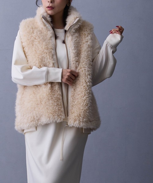 NICOLE white（ニコルホワイト） ベスト ジレ ファーベスト レディース