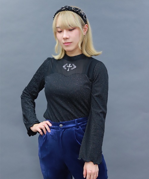 トップス Zhou NIBBLE POISON（ニブルポイズン） tシャツ クロス刺繍ラメカット