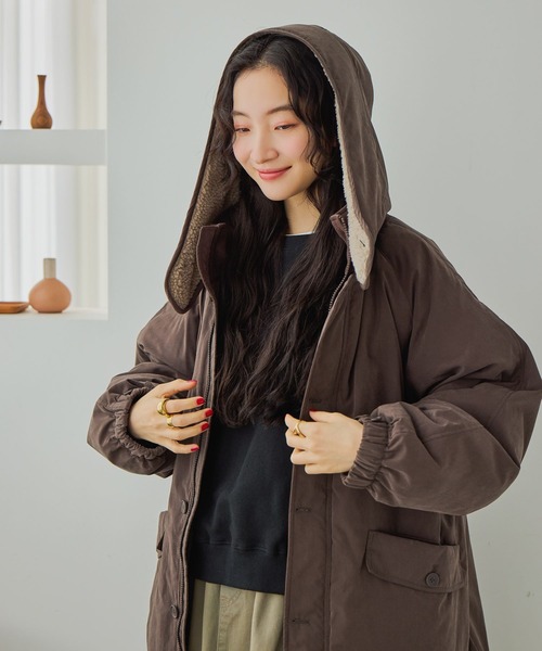 ニコアンド　【撥水加工】アライドふんわりモンスターパーカー　チャコール niko and…（ニコアンド） ブルゾン アウター 2WAY アライドふんわり