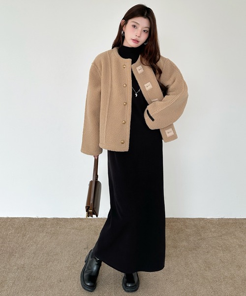 ワンピース 「選べる着丈」裏起毛 タートルネックマキシワンピース