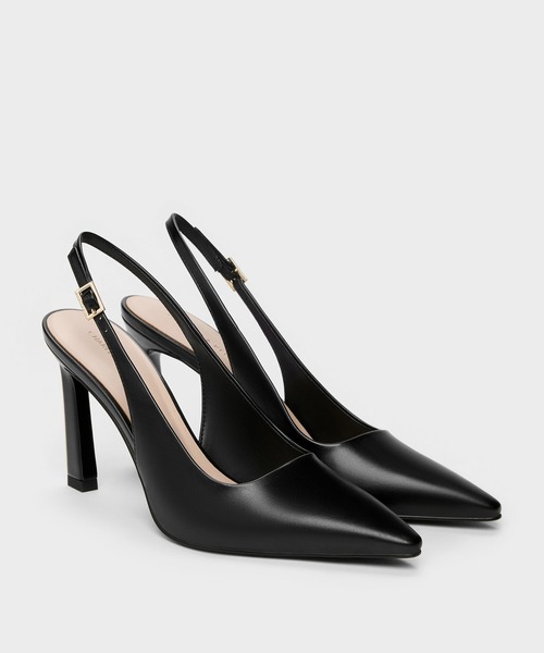 新品‼︎CHARLES & KEITH レザーブラックハイヒールパンプス CHARLES & KEITH ポインテッドトゥ スティレットパンプス 【再入荷