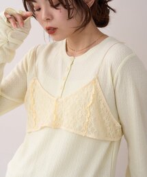 WILLOW ヘンリーネック tシャツ 「willow」レースブラキャミ付き