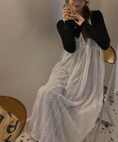 ドット柄シアー袖キャミワンピース ベージュ meJane（ミージェーン） ワンピース 夏 ドット柄 シアーキャミ