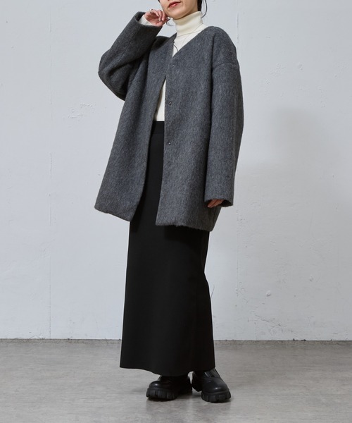「COLONY 2139」 ノーカラーコート FREE チャコールグレー レディース_画像2