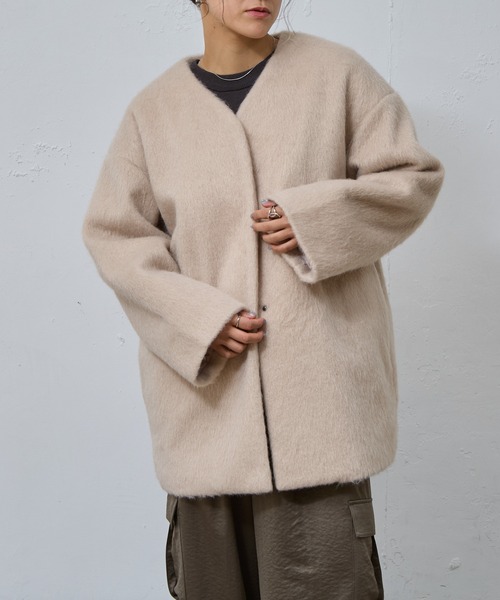 「COLONY 2139」 ノーカラーコート FREE チャコールグレー レディース_画像4