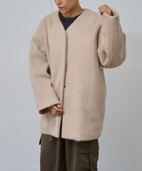 「COLONY 2139」 ノーカラーコート FREE チャコールグレー レディース_画像7