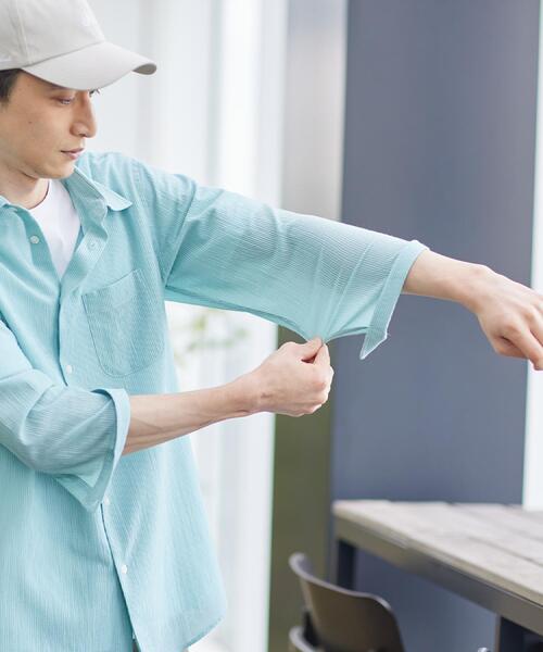 シャツ 「通気性」トリコットサッカー 7分袖シャツ メンズの画像