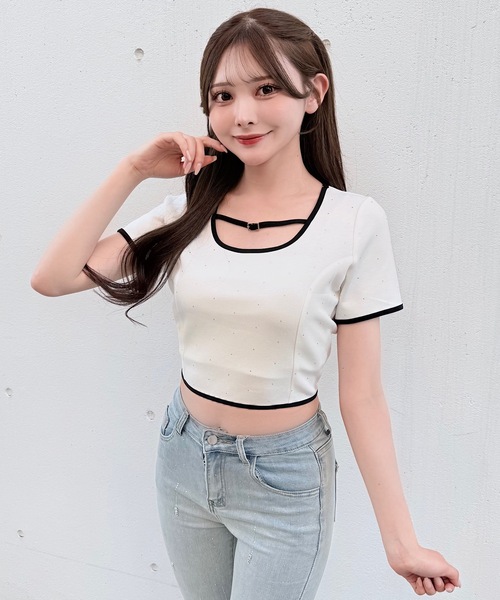 NOMAE（ノーマエ） tシャツ 半袖 ストーンドットBACKリボントップス