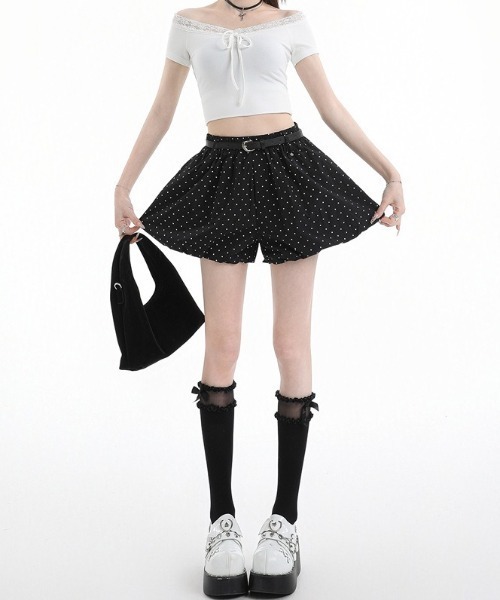BLACK PEACE NOW ベルベット バルーンシルエット ショートパンツ Mejoul パンツ 「2026春夏新作」ベルト付きバルーンシルエットショート