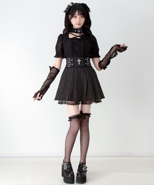 DearMyLove ブラウス シャツ 夏 半袖 ゴシック十字架チョーカー風