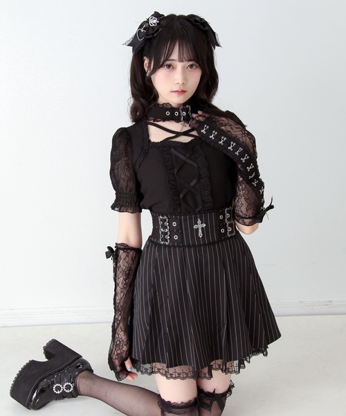 DearMyLove ブラウス シャツ 夏 半袖 ゴシック十字架チョーカー風