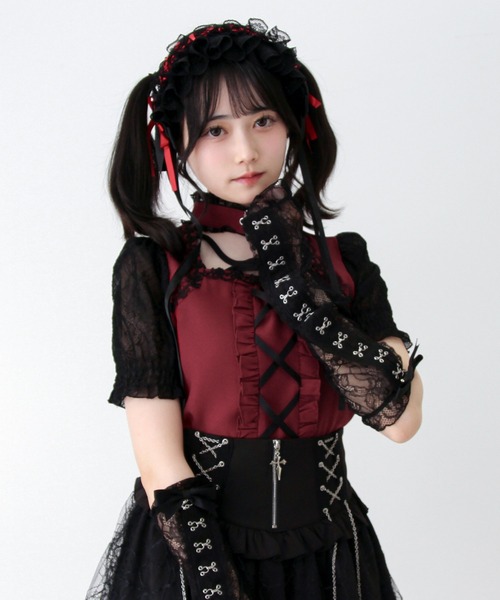 DearMyLove ブラウス シャツ 夏 半袖 ゴシック十字架チョーカー風