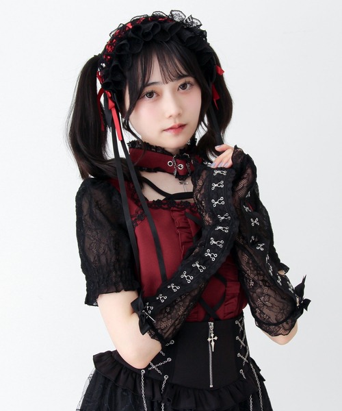 DearMyLove ブラウス シャツ 夏 半袖 ゴシック十字架チョーカー風
