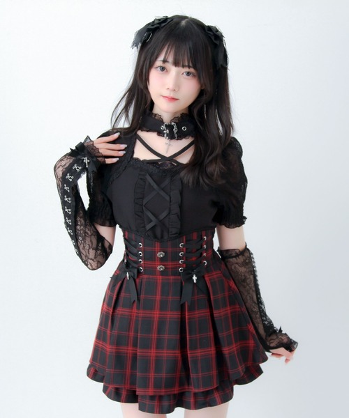 DearMyLove ブラウス シャツ 夏 半袖 ゴシック十字架チョーカー風