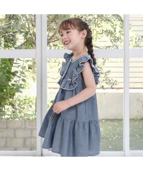 「Biquette Club」 「KIDS」ノースリーブワンピース 100cm ブルー キッズ_画像7