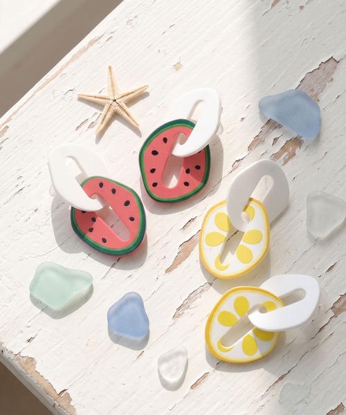 colleca la（コレカラ） ピアス スイカとレモンのビッグモチーフピアス