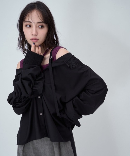 HARE（ハレ） ブラウス シャツ 2WAYレースBIGカラーシャツ(HARE