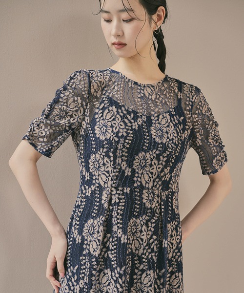 kaene 配色レース エプロンドレス 結婚式 パーティー　ワンピース kaene ドレス 配色レースエプロンワンピース「結婚式 二次会