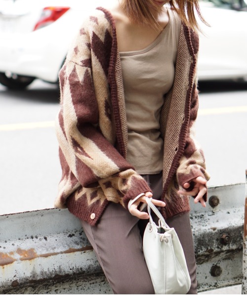 トップス TOWNCRAFT SHAGGY JACQUARD CARDIGAN TOWNCRAFT / タウンクラフト】Shaggy Jacquard Cardigan