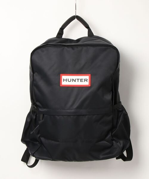 【美品】HUNTER ブラックバックパック ナイロン HUNTER デイバック リュック ロゴプレート オリジナルナイロン