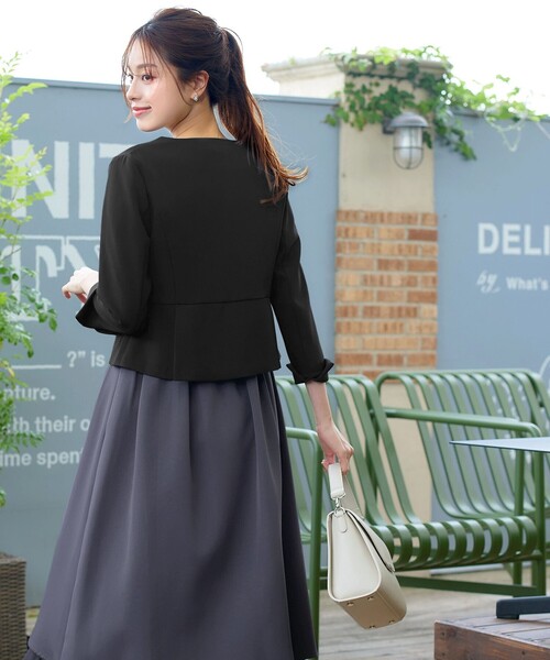  peak ノーカラージャケット ブラック □【週替わり_レディース】ノーカラージャケット＋ウエストタック