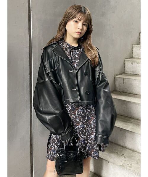 LEONARD FASHION 黒字にピンクの花柄ワンピース