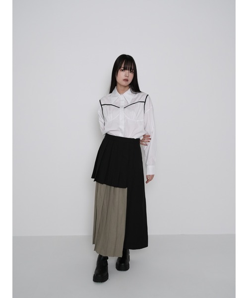 open yy プリーツ レイヤースカート Uenui スカート レイヤード プリーツ バイカラー ツートーン