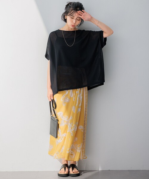 ニット セーター 「洗える」シアーディテール ニット レディース GLOBAL WORK ニット セーター シアーニットプリント長袖/133021