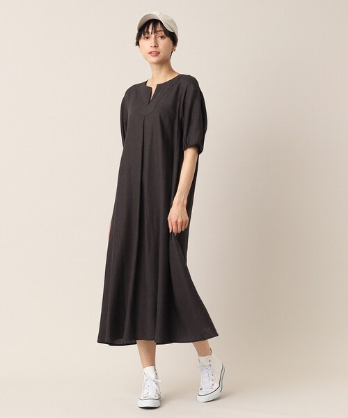 SALE‼️リネンワンピース Dessin ワンピース 「洗える」リネンブレンドキーネック