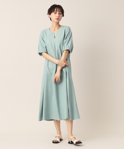 SALE‼️リネンワンピース Dessin ワンピース 「洗える」リネンブレンドキーネック